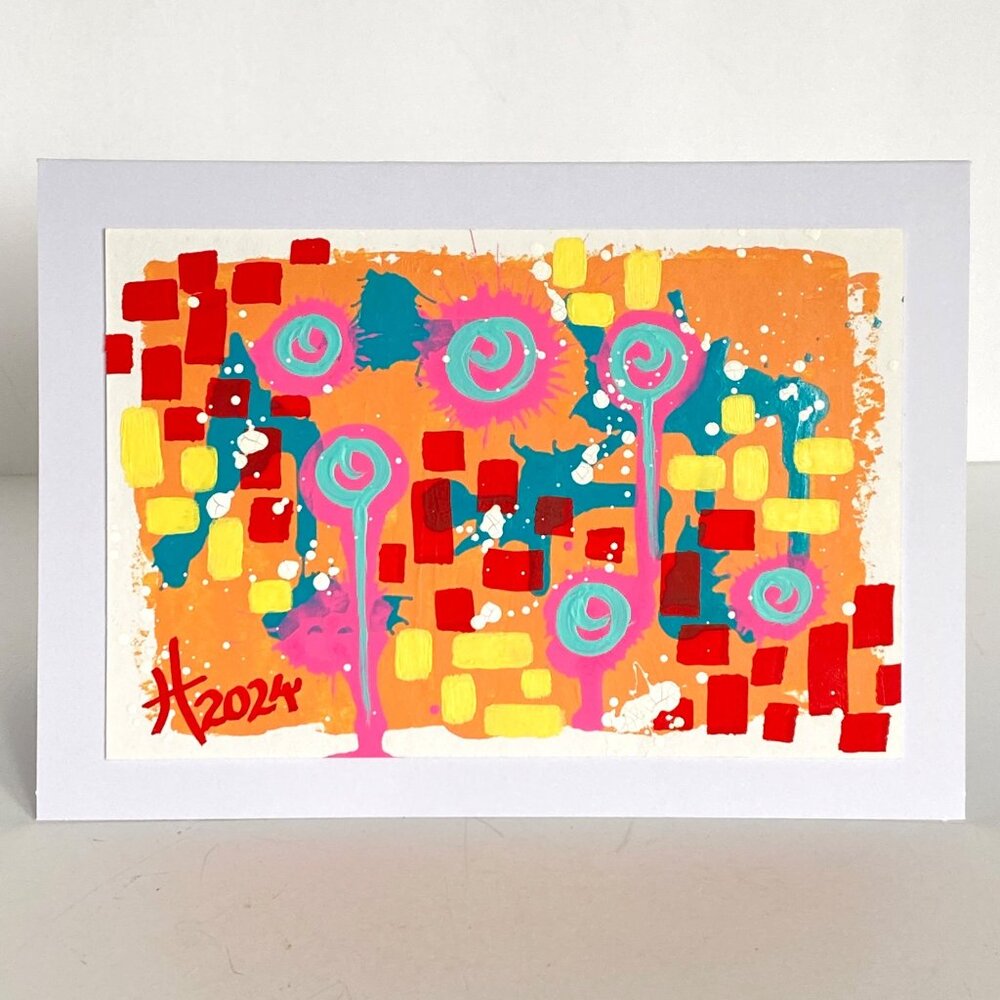 Colorful Abstract Acrylic Art Handmade Original Blank Greeting Card and Envelope - Picture 2 of 5